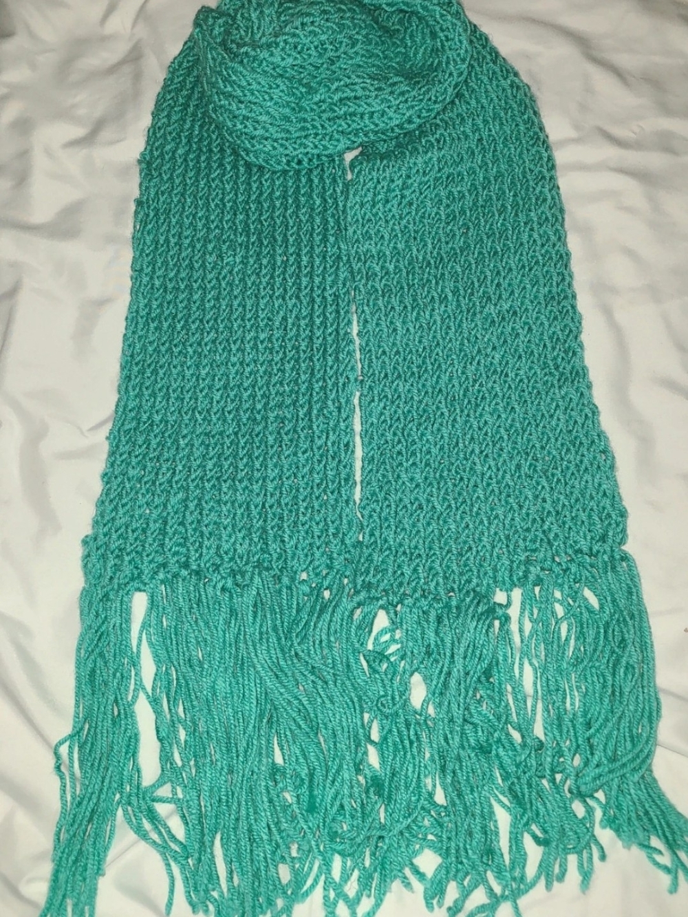 Cozy Knit Fringe Scarf in Teal